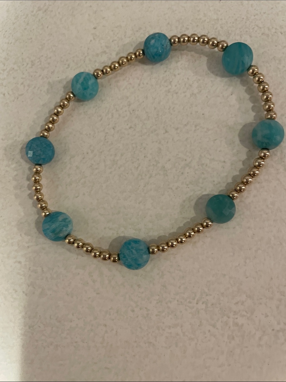 Gold and Turquoise Beaded Stretch Bracelet - Picture 3 of 4